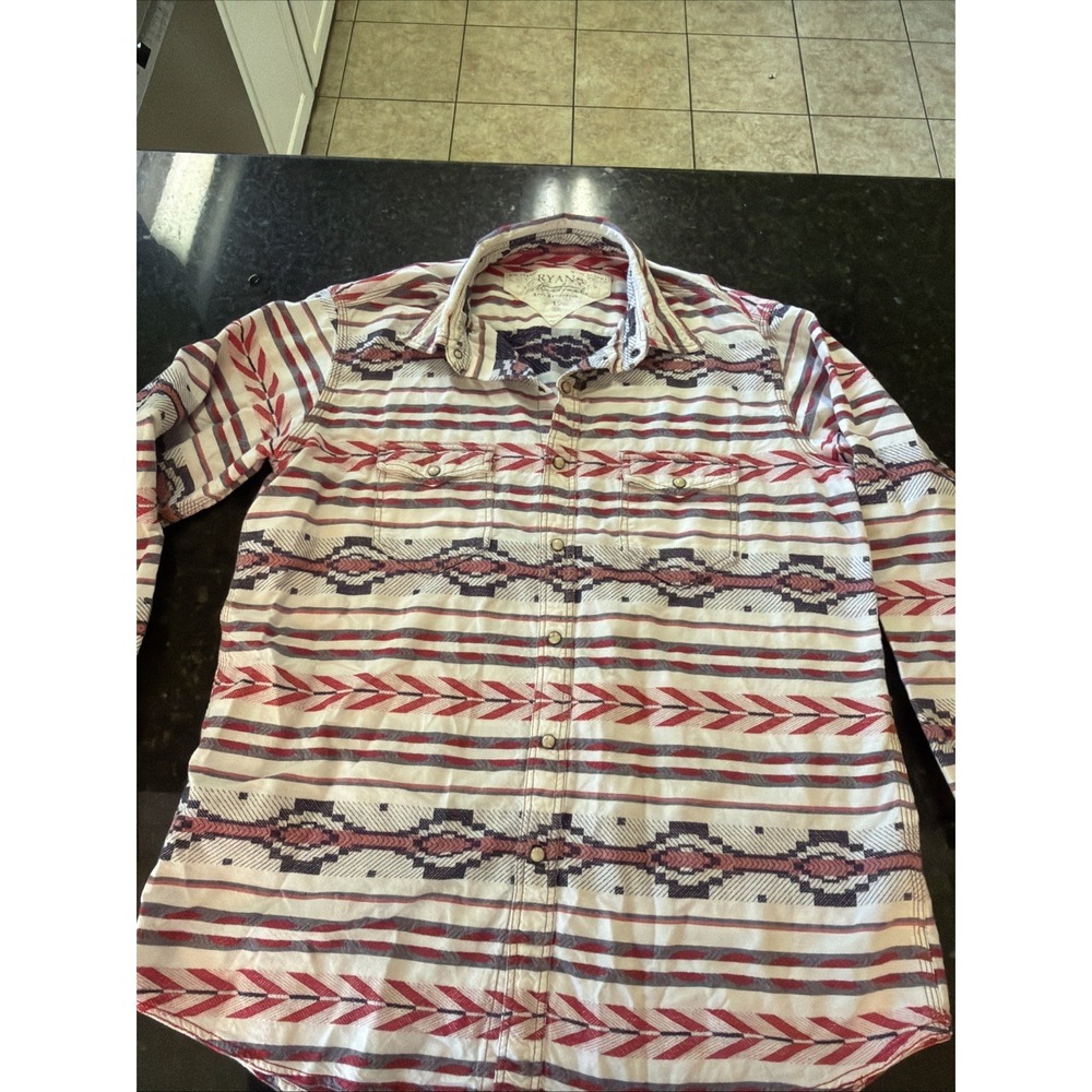 Ryan‎ Michael Aztec Western Flannel Snap Shirt Men's Sz L Long Sleeve Rodeo
